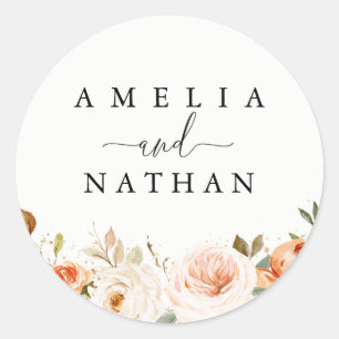 Sticker Rond Mariage Fleur Aquarelle Automne