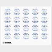 Sticker Rond Mariage Fleur Bleu Shower (Feuille)