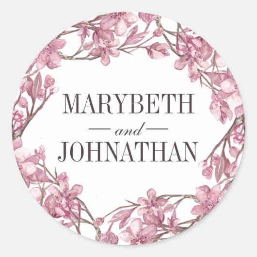 Sticker Rond Mariage Fleur Cerisier Rose Fleur Frame Favoriser (Devant)