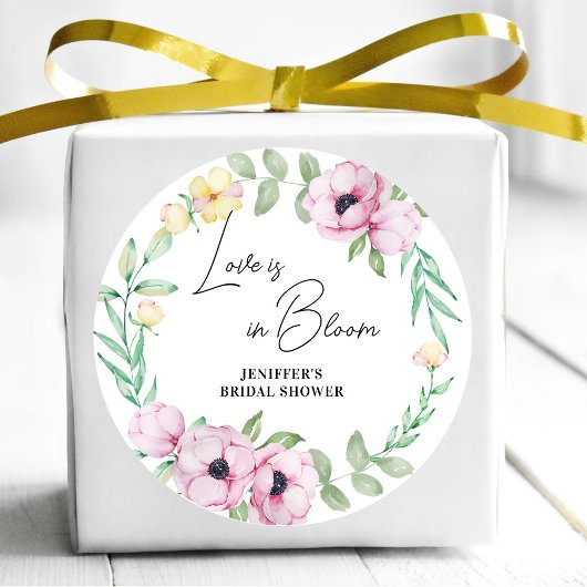 Sticker Rond Mariage Fleur d'Anémone Rose Fleurit l'Amour est e