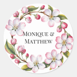 Sticker Rond Mariage Fleur de Cerisier Aquarelle Pommes
