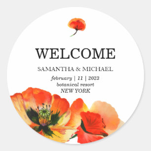Sticker Rond Mariage Fleur de Pavot Rouge Classique