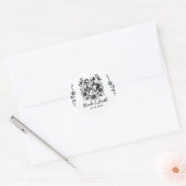 Sticker Rond Mariage Fleur de Rose de Squelette Noir Blanc (Enveloppe)