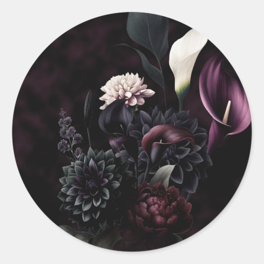 Sticker Rond Mariage Fleur Romance Sombre Humeur (Devant)