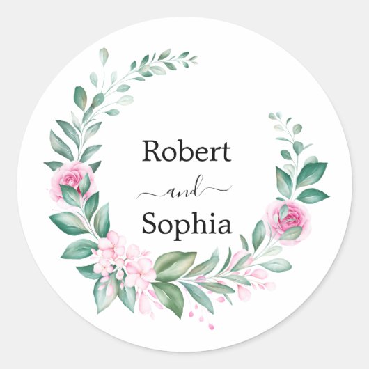 Sticker Rond Mariage Fleur Rose Blush (Devant)
