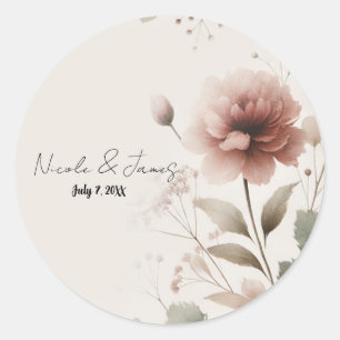 Sticker Rond Mariage Fleur Rose et Verte de la Rose du Désert