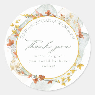 Sticker Rond Mariage fleur sauvage Aquarelle Merci Gold ID954