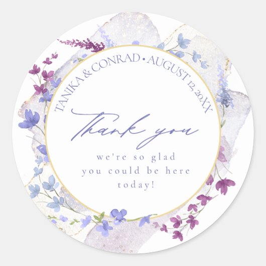 Sticker Rond Mariage fleur sauvage Aquarelle Merci Peri ID954 (Devant)