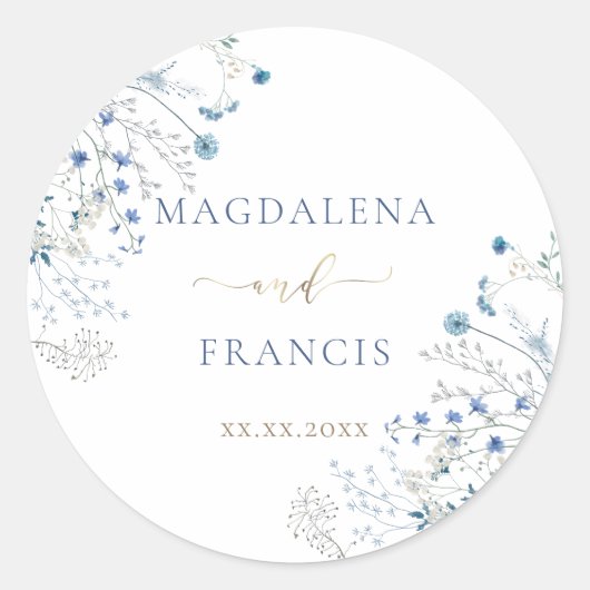 Sticker Rond mariage fleur sauvage bleu (Devant)