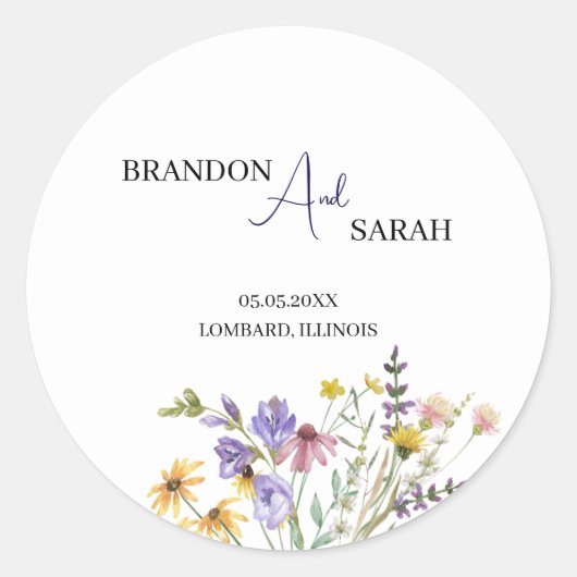 Sticker Rond Mariage Fleur sauvage Boho (Devant)