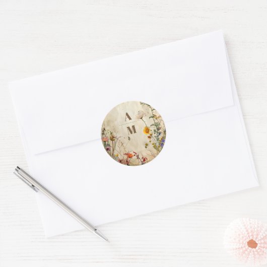 Sticker Rond Mariage Fleur sauvage Boho Fall (Enveloppe)