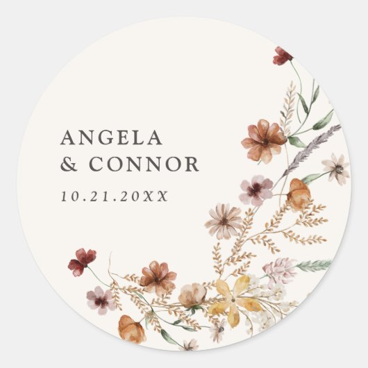 Sticker Rond Mariage Fleur sauvage Boho Fall (Devant)