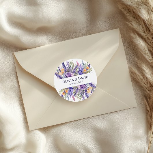 Sticker Rond Mariage Fleur sauvage Boho Lilac