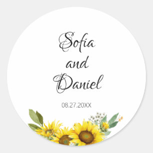 Sticker Rond Mariage fleur sauvage d'aquarelle de tournesol