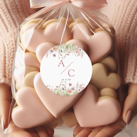 Sticker Rond Mariage Fleur sauvage de luxe Dusty Pink