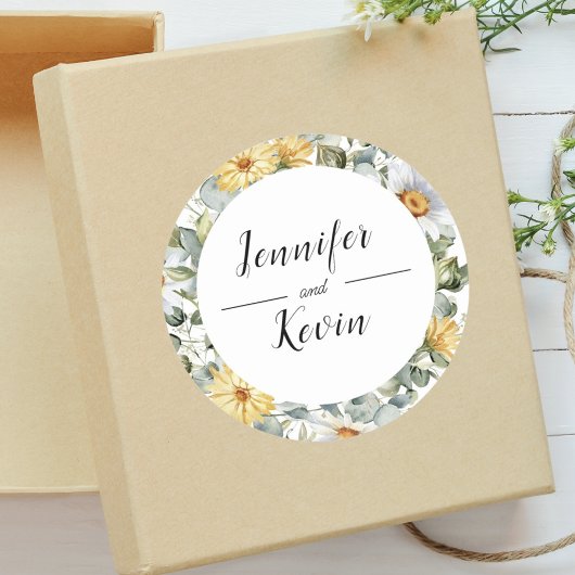 Sticker Rond Mariage Fleur sauvage de verdure botanique moderne