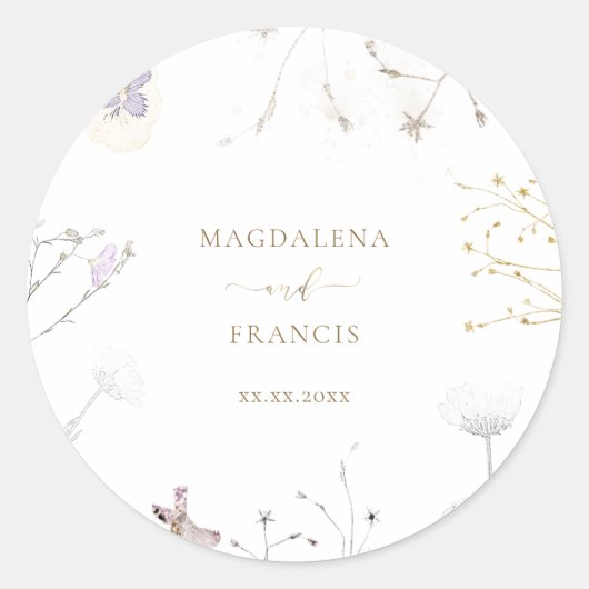 Sticker Rond mariage fleur sauvage délicat (Devant)