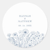 Sticker Rond Mariage fleur sauvage Dusty Blue Boho (Devant)