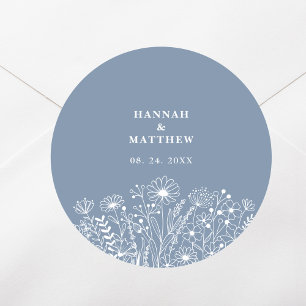 Sticker Rond Mariage fleur sauvage Dusty Blue Boho