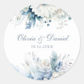Sticker Rond Mariage Fleur sauvage Dusty Blue moderne (Devant)