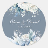 Sticker Rond Mariage Fleur sauvage Dusty Blue moderne (Devant)