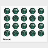 Sticker Rond Mariage Fleur sauvage Emerald Green Merci (Feuille)