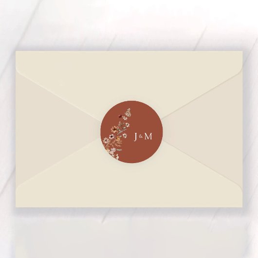 Sticker Rond Mariage Fleur sauvage en terre cuite