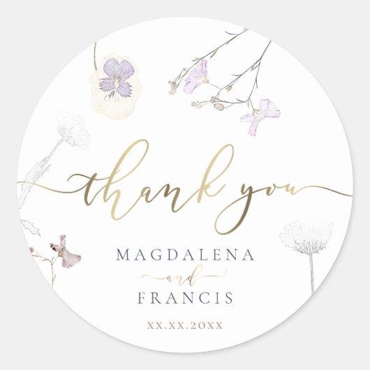 Sticker Rond mariage fleur sauvage merci (Devant)