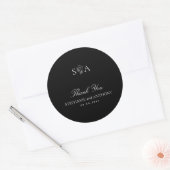 Sticker Rond Mariage Fleur sauvage noir et blanc Monogramme (Enveloppe)