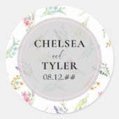Sticker Rond Mariage fleur sauvage Noms de chambre de mariée Fl (Devant)