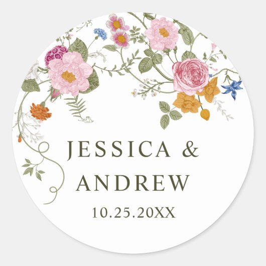 Sticker Rond Mariage Fleur sauvage Pastel Pink (Devant)