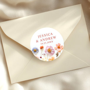 Sticker Rond Mariage Fleur sauvage Pastel Pink