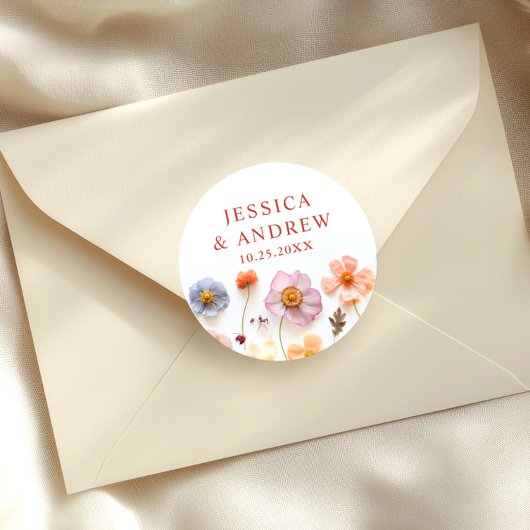 Sticker Rond Mariage Fleur sauvage Pastel Pink