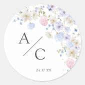 Sticker Rond Mariage Fleur sauvage rose et violet printemps (Devant)