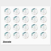 Sticker Rond Mariage Fleur sauvage turquoise et non blanc (Feuille)