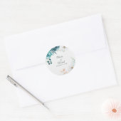 Sticker Rond Mariage Fleur sauvage turquoise et non blanc (Enveloppe)