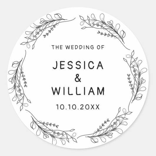 Sticker Rond Mariage Fleur sauvage Whimsical Anniversaire Blanc (Devant)