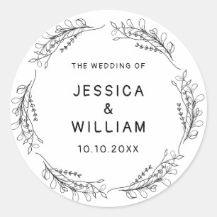Sticker Rond Mariage Fleur sauvage Whimsical Anniversaire Blanc