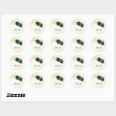 Sticker Rond Mariage fleuri en or vert émeraude (Feuille)