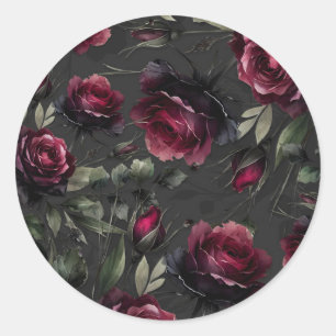 Sticker Rond Mariage Fleurie Gris Ombreux Roses Rouges Bordeaux