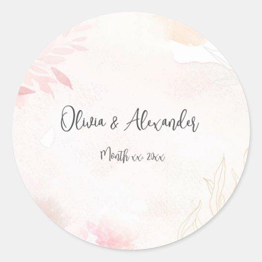 Sticker Rond Mariage Fleuris Aquarelle Douce Rose (Devant)