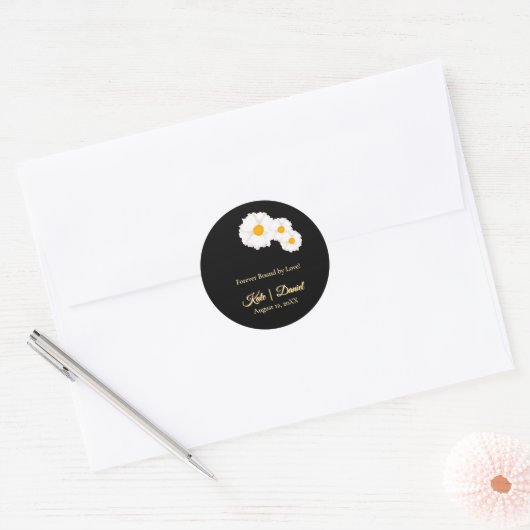 Sticker Rond Mariage Fleuris Noir (Enveloppe)