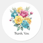 Sticker Rond Mariage Fleuris Turquoise, Jaune et Rose (Devant)