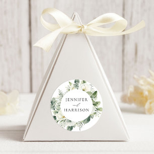 Sticker Rond Mariage Fleurs Blanches Luxuriantes et Verdure