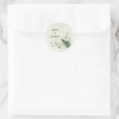 Sticker Rond mariage fleurs blanches vert sauge (Sac)
