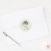 Sticker Rond mariage fleurs blanches vert sauge (Enveloppe)