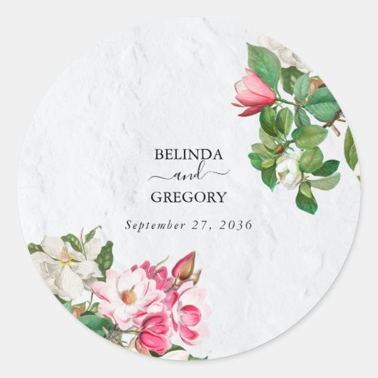 Sticker Rond Mariage Fleurs de Magnolia Aquarelle (Devant)
