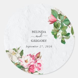 Sticker Rond Mariage Fleurs de Magnolia Aquarelle