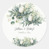 Sticker Rond Mariage Fleurs Douces de Verdure Accent Doré (Devant)