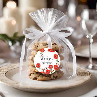 Sticker Rond Mariage Fleurs Red Poppies